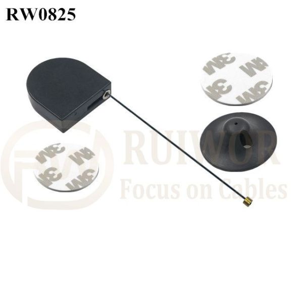 RW0825 D-Shaped Retractable Tether Plus Dia 38mm Circular Adhesive Plastic Plate Connector