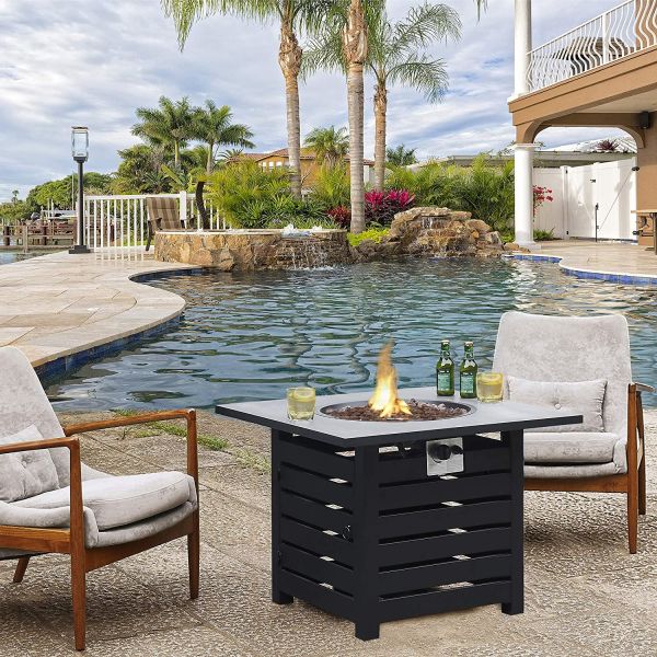 32 Inch Square 40000 Btu Propane Gas Fire Pit Self Ignition For Patio Balcony