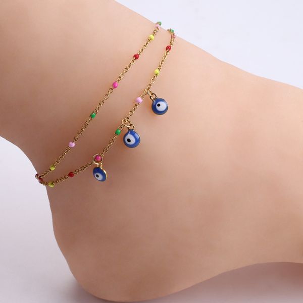 Stainless steel anklet Women's Beach Demon Eye Activity Pendant independently packaged seven-color women's foot ornament