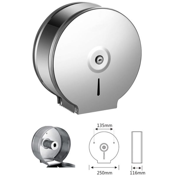9 Inch Stainless Steel Toilet Paper Dispenser Wall Mounted Round Shape