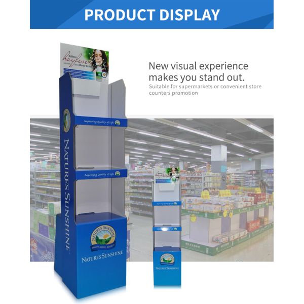 Supermarket Promotion Cardboard Display Shelves Matte Film Lamination With Video