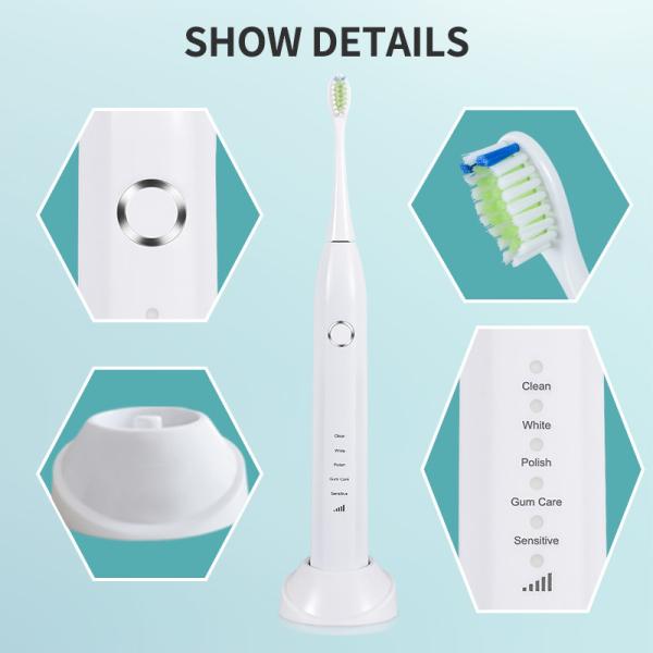 White Electric Rechargeable Toothbrush , Sonic Electric Toothbrush IPX7 Waterproof