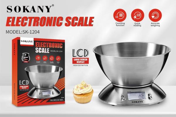 Affichage numérique Sokany 1204 304 en acier inoxydable Poids électronique Échelle de cuisine alimentaire pour la cuisine / boulangerie 15,9*3*21cm