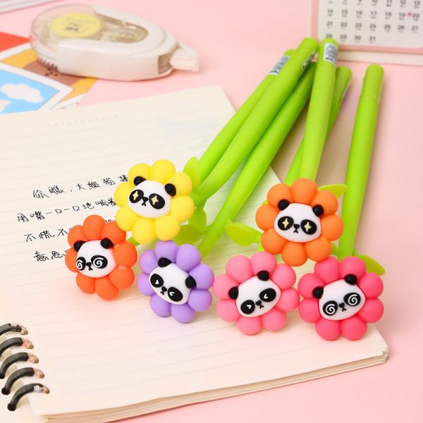 Plumas de flor Panda Plumas de forma de bola rosa Plumas creativas líquidas negras de 0,5 mm Tinta de gel Plumas de pelota para niñas Mujeres, artículos de oficina y decoración escolar