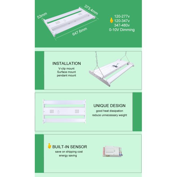 95W 140lm/w 2FT 4FT Linear High Bay Light Fixture 100-277V For Commercial Office
