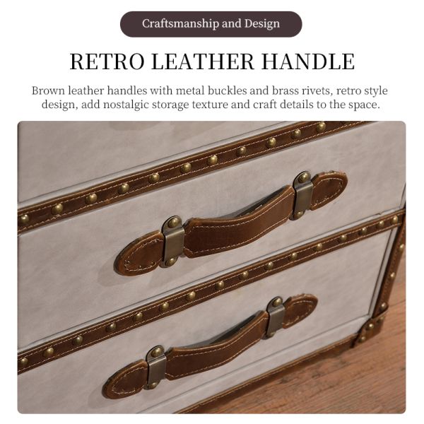 Nidea #8509 Vintage Leather Trunk Cabinet American Rural Retro Nightstand Locker Portable Antique Storage Bedside Bedroom