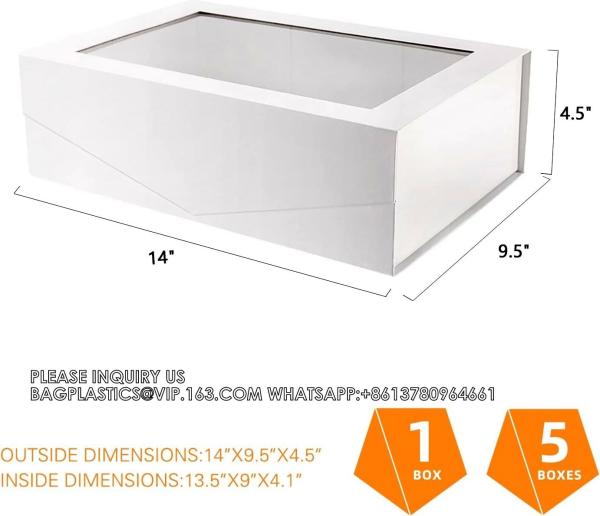 Large Clear Gift Box With Window, 13.5x9x4.1 Inches White Gift Box For Present Contains Ribbon, Card, Bridesmaid