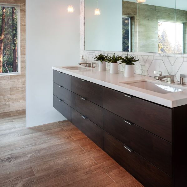 Melamine Bathroom Vanity Units Cabinet Modern Dark Grey Wood Texture