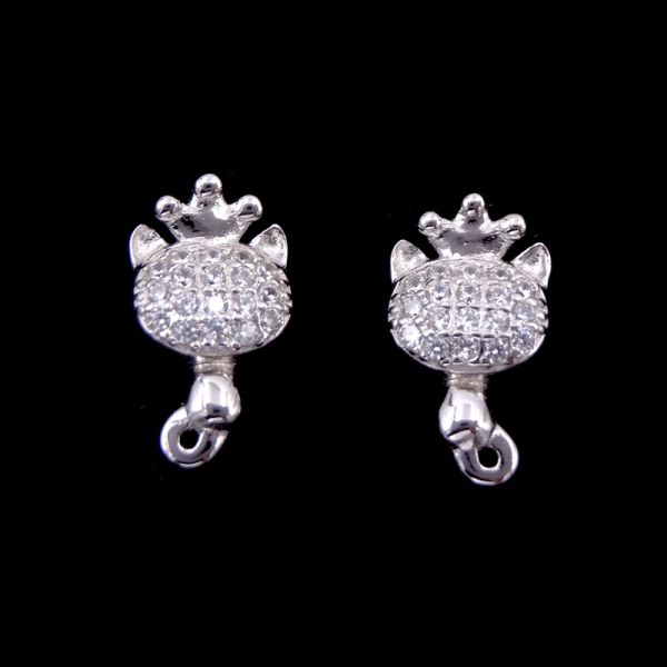 Pave Diamond Square Shaped Sterling Silver Stud Earrings For Girls / Silver Wedding Earrings