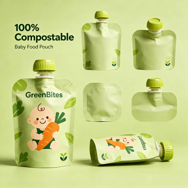 Premium Sustainable Baby Food Packaging - 100% Compostable Spout Pouch for Eco-Conscious Brands