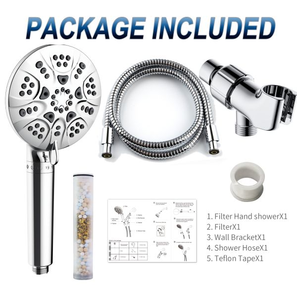Stylish High Pressure Handheld Shower Head with 7 Spray Settings in Brushed Nickel