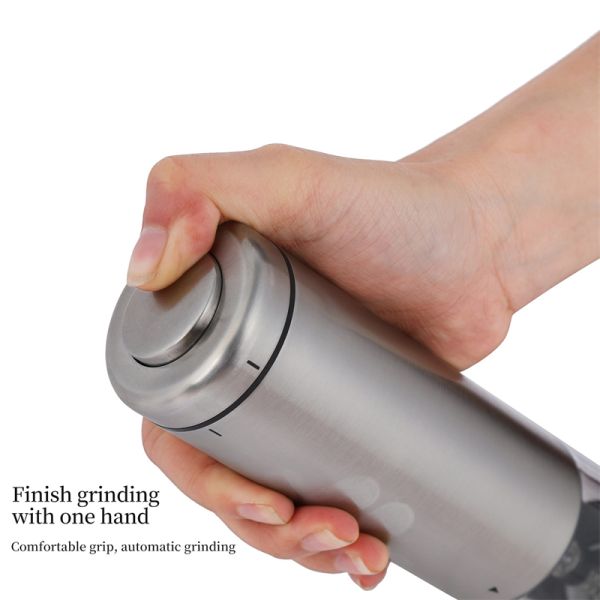 One Handed Operated Electric Pepper Grinder Adjustable Coarseness for Effortless BBQ
