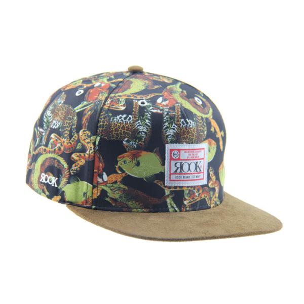 Custom Printing Camp Snapback 5 Panel Cap With Suede Visor / Leather Strap