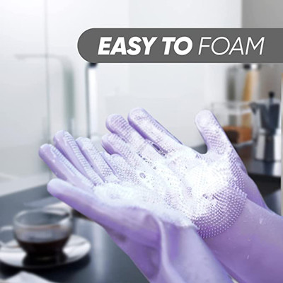 Purple And Blue Dishwashing Reusable Silicone Gloves For Cleaning
