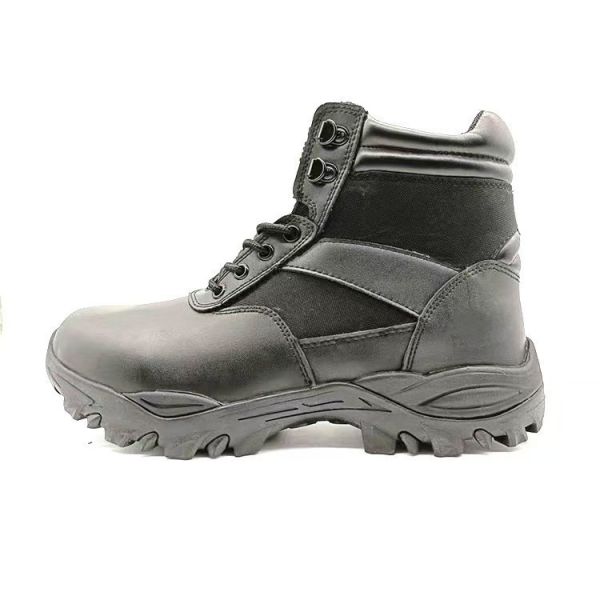 Round Toe Black Mid Calf Combat Boots with Steel Toe and Steel Sole Protection