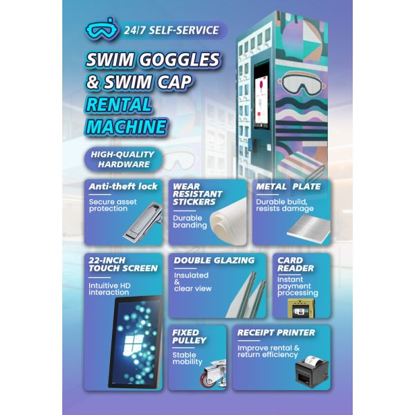 Smart Swimming Gear Locker Vending Machine for Pools & Aquatic Centers — Self-Service Rental & Retail for Goggles, Swim Caps