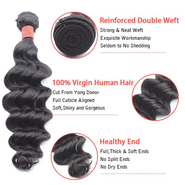 Narural Color Human Virgin Hair Weave , 10A Grade Loose Wave Weave Human Hair