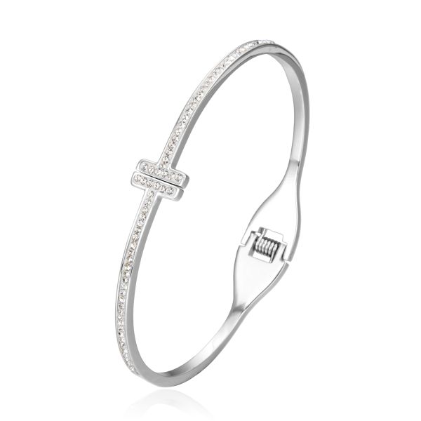 Royal Style T Shaped Full Diamond Bangle 14 Karat Gold Adjustable Bracelet