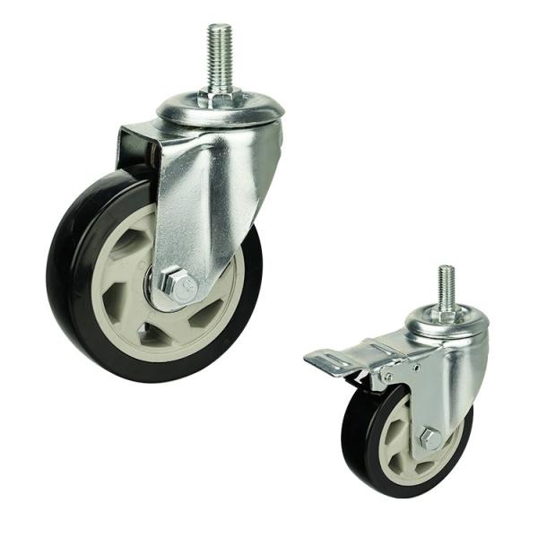 o carro rosqueado 100x32mm do giro da haste roda a cavidade do rolamento de esferas retira o núcleo de rodízios pretos para troles da mão
