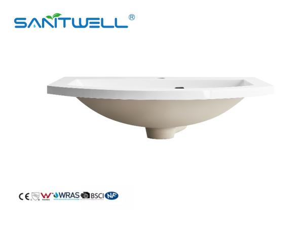 SWS650 Good Price Various Size Acceptable Stone Resin Basins Round-Half Shape Glosssy White Basins For Bathroom Sinks