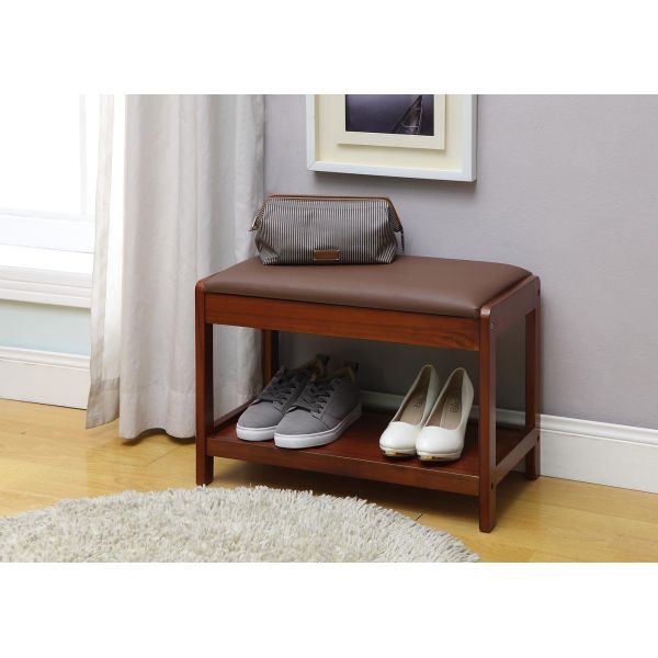 4.6KG Soild Modern Wood Furniture Walnut Shoe Storage Bench With PVC Leather