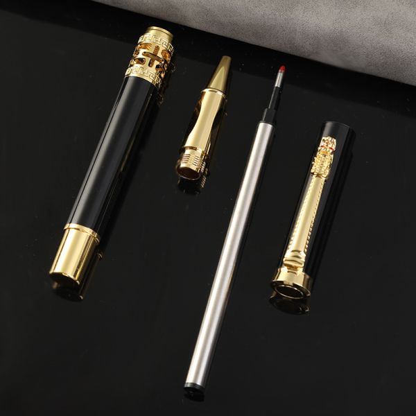 El estilo chino de papel de escritorio de negocios de metal conjunto hueco fuera de la cabeza del dragón bolígrafo de rodillo