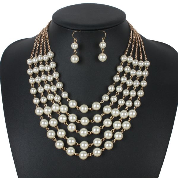 Fashion Simple Women Necklace Earrings Pearl Jewelry Set