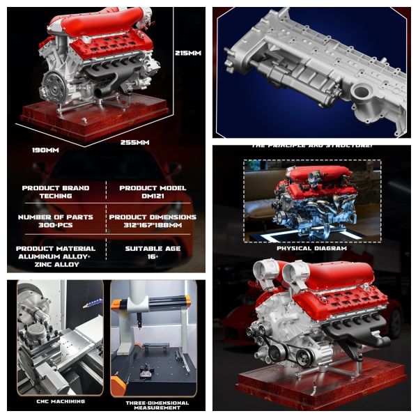 V12 Twelve Cylinder Engine Model, All Metal Assembled And Assembled, Can Start Mini Engine Toy