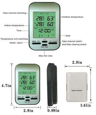 Home Multi-room LCD Screen Sensor de temperatura e umidade sem fio com alarme