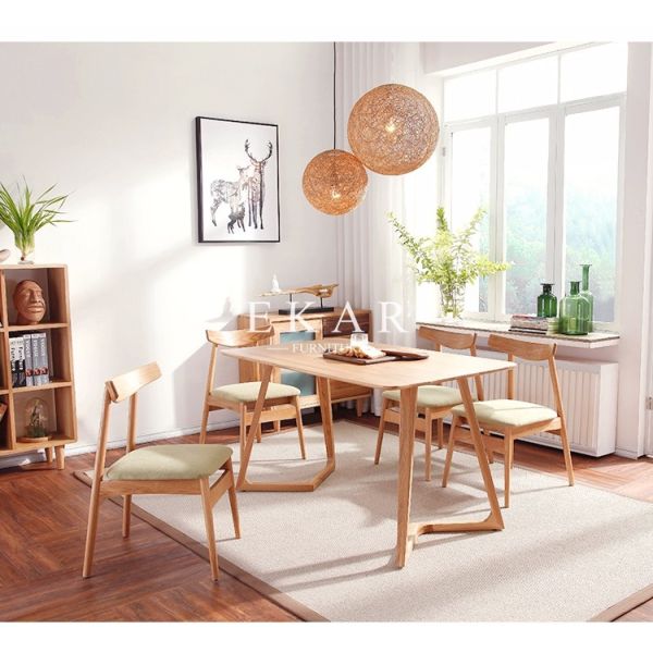 Modern Nordic Designs Furniture No Arm Oak Wooden With Seating Cushion Fabric Dining Chair