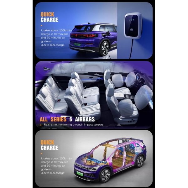 Vehículo eléctrico pequeño Vw ID6 2023 EV RHD Coche con SUV eléctrico de 7 plazas y batería de litio ternario en exterior blanco