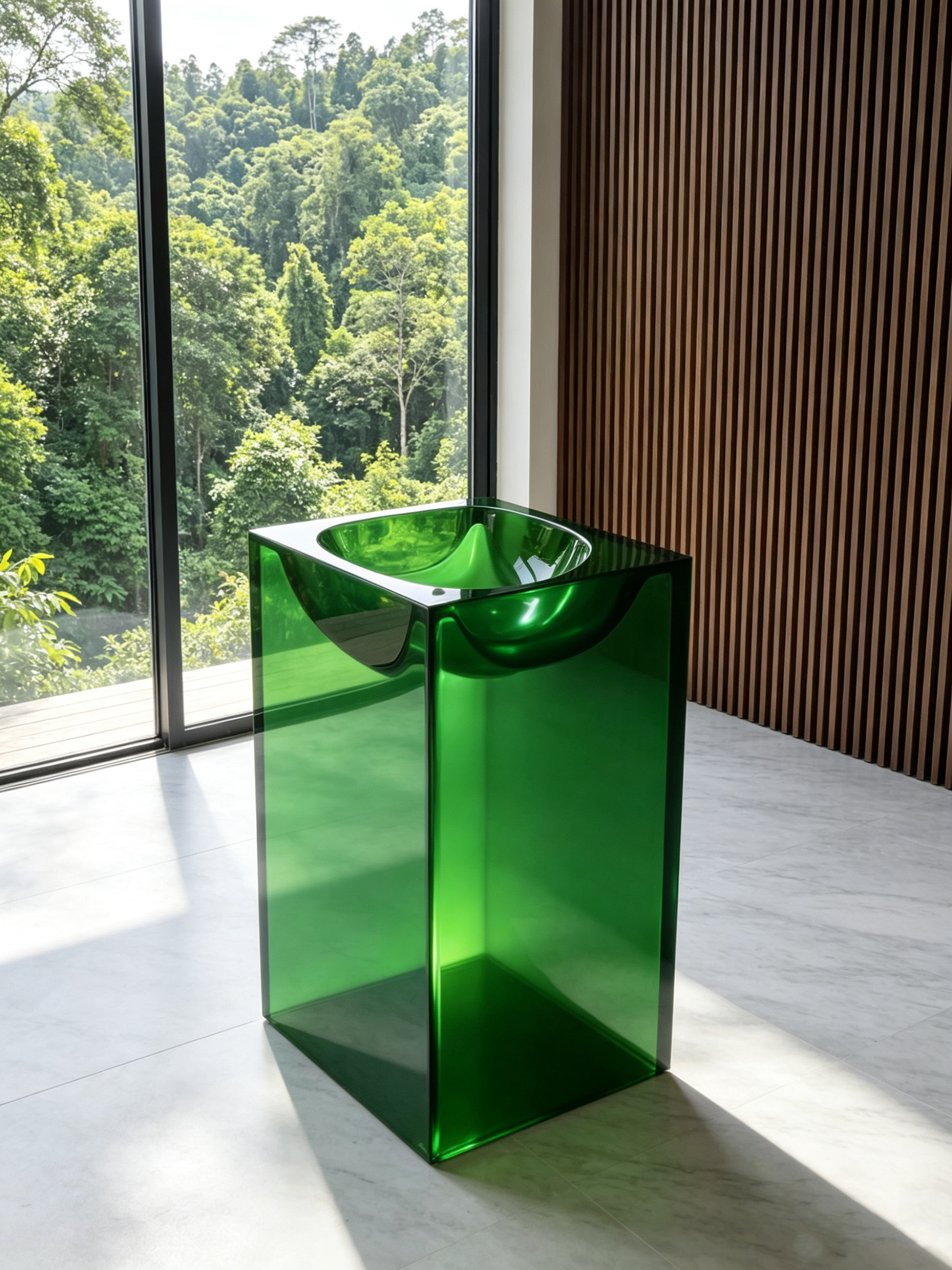 Emerald Green Translucent Resin Bathroom Pedestal Basin Square Freestanding Sink