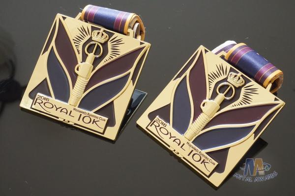 Royal 10K And 15K Custom Sports Medals Soft Enamel Color With Sublimated Ribbon