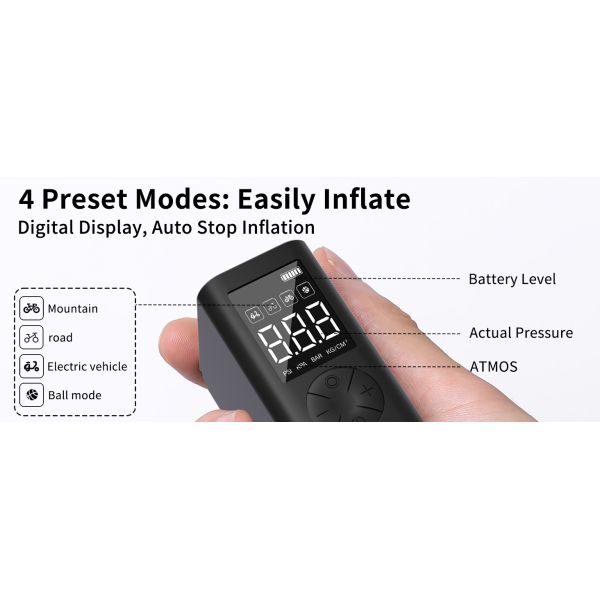 Portable Electric Bicycle Motorbike Air Pump Compressor Tyre Inflator YANTU K1 150psi