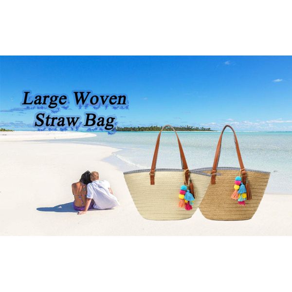 Hand-woven Beach Bag Raffia Crochet Messenger Shoulder Bag Summer Vacation Straw Bag Manufacturers Natural Straw Paper Tote Bag Women Open Fashionable Raffia Crochet Handbags for Beach with Custom