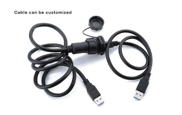CNLINKO Waterproof Black Shell Waterproof IP68 USB Female Solder Connector USB Data Cable Connector with Dust Plastic Cover