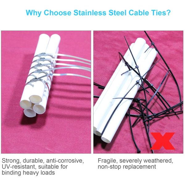 4.6mm Width Steel Cable Ties 300mm Length SS Zip Ties Abrasion Resistant