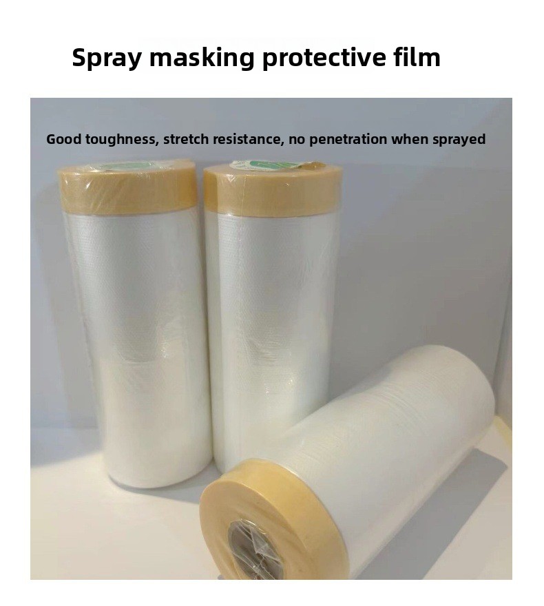 Customizable 50mm PE Plastic Masking Film Soft Protective Paintable Auto Body Spray Painting Roll 120m with Pre-Applied Tape