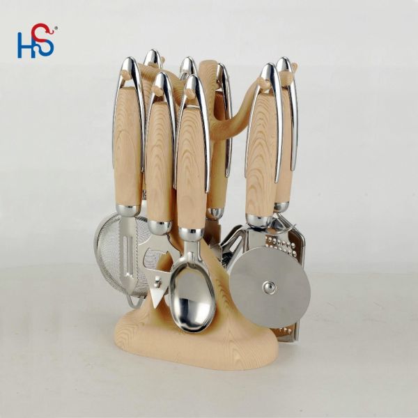 Home Kitchen ABS Handle Stainless Steel 430 Wooden Utensil Set Kitchen Ware Gadget Set