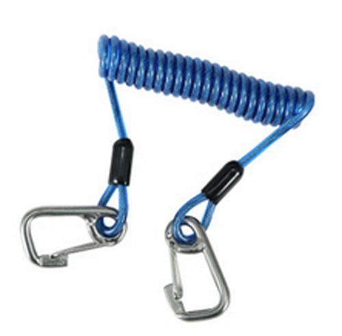 Heavy duty blue strong carabiner holder stainless steel wire coiled lanyard for tools safe