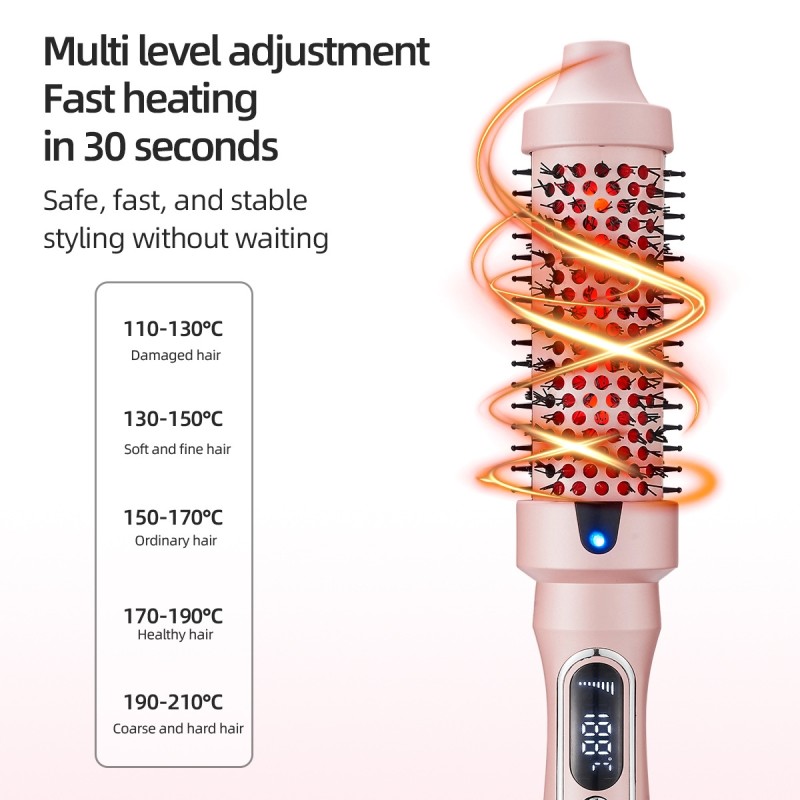 2-in-1 Compact Electric Infrared Ionic Curling Comb Straightening Iron with PTC Heater & LED Display for Household Use
