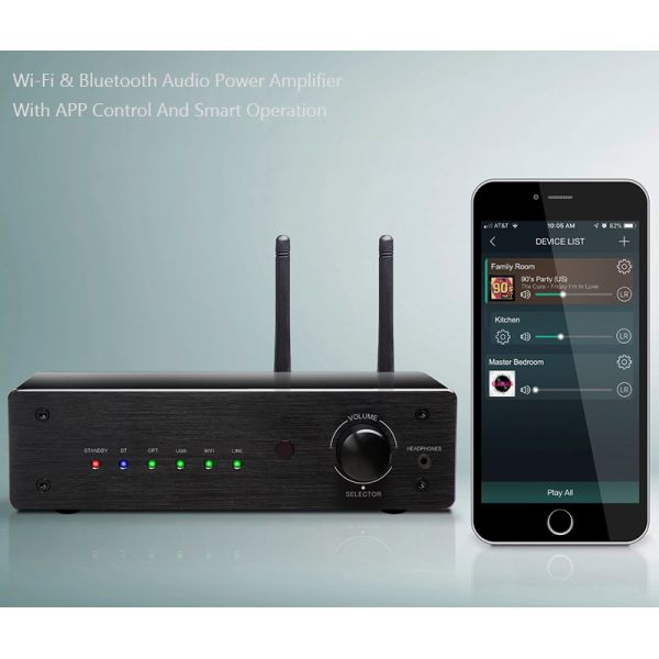 Wireless Audio Amplifier with 2.1 Channel 100W RMS Output and Bluetooth 5.0 Connectivity