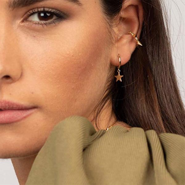 Customized Women Girl Fashion Jewelry Gold Plated Star Dangle Hoop Earrings 925 Sterling Silver Jewelry Piercing Earring