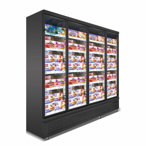 Four Glass Doors Freezer Upright Ice Cream Showcase Display Freezer Supermarket Refrigerator Equipment