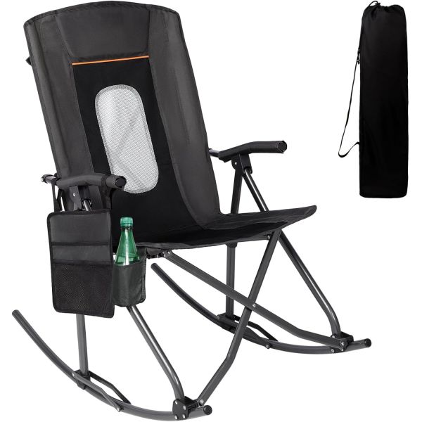 Portable Outdoor Camping Chair with High Back and Hard Armrests Supports 130kg Black Mesh Back