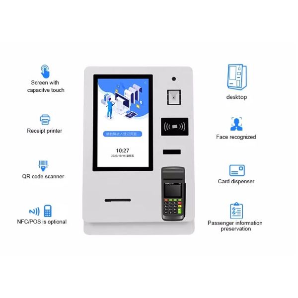 15.6 дюймовый автоматический смарт-отель в киоске с карточным диспенсером и сканером паспортов