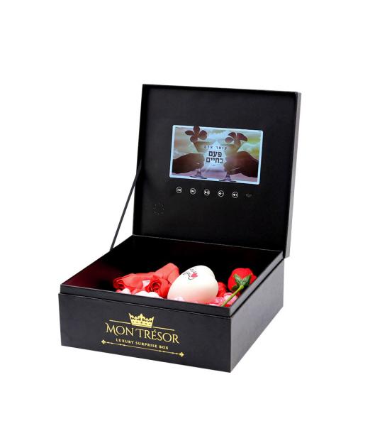 Luxo magnético da caixa de presente do painel LCD para cumprimentar o pacote video do presente para o convite do casamento