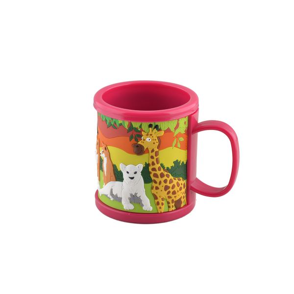 Personalized 9oz Plastic Mug With 3D Logo Designed Soft PVC Wrapped, Children's washing cup