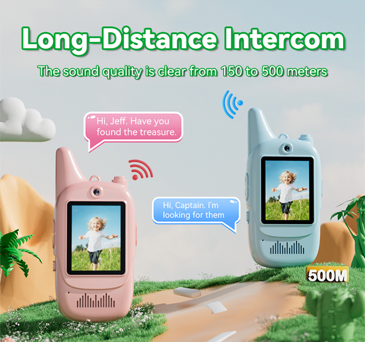 Portable Children Walkie-Talkie with CMOS Pixel for Kids 2 Pack in Set Long Range Video Intercom As Birthday Christmas Item