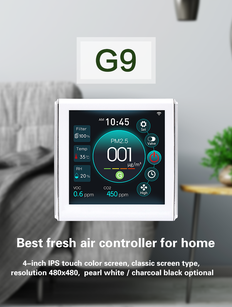 4 Inch LCD Color Touch Screen Smart Fresh Air System Controller with Multi Speed Fan Control VOC+PM2.5+CO2+Temperature+Humidity Sensors